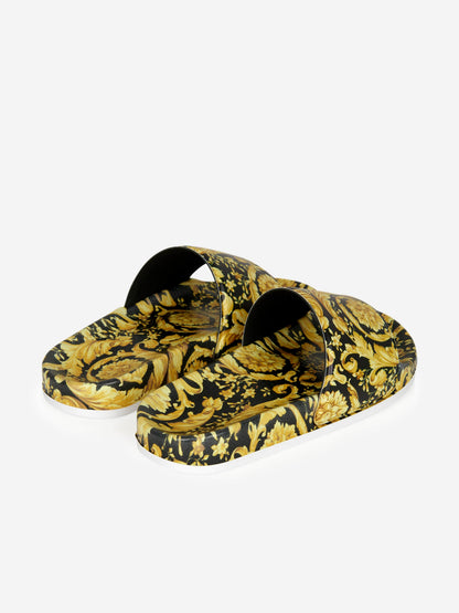 Versace Kids 金色巴洛克印花拖鞋