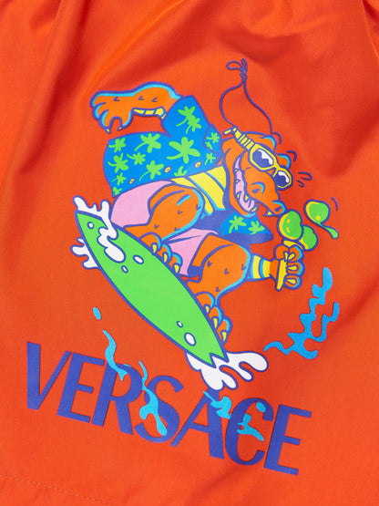Versace 男童橙色鳄鱼泳裤