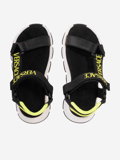 Versace Kids 徽标带凉鞋（黑色）