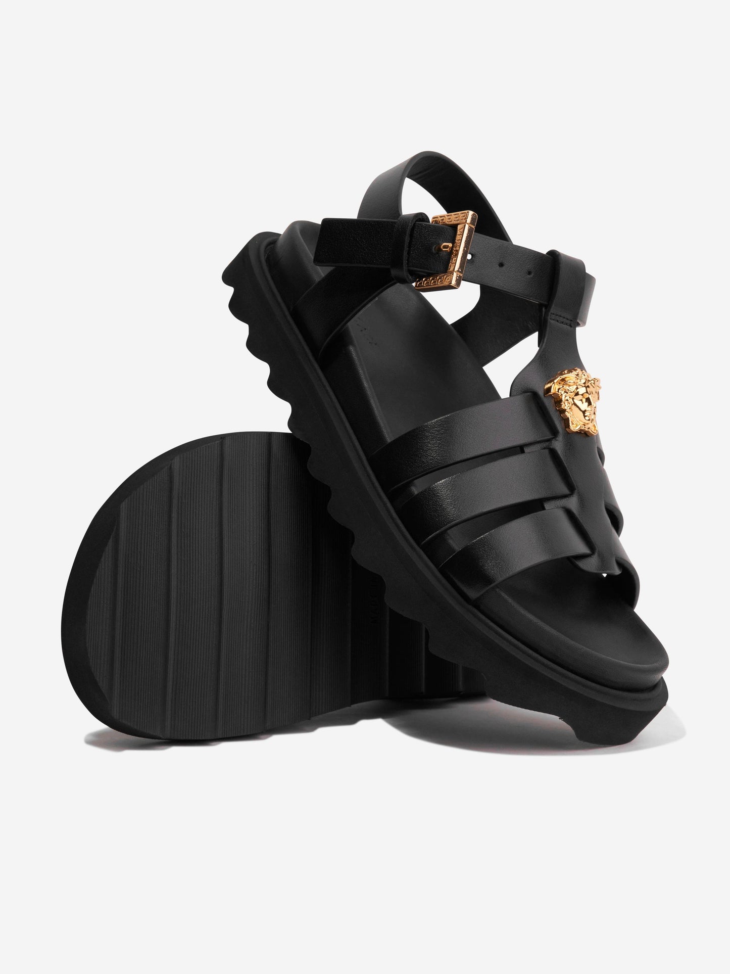 Versace 女童黑色美杜莎皮革凉鞋