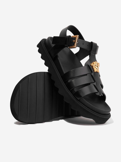 Versace 女童黑色美杜莎皮革凉鞋