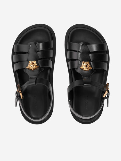 Versace 女童黑色美杜莎皮革凉鞋