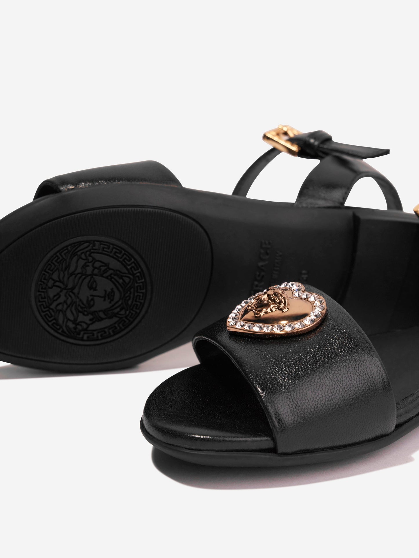 Versace 女童心形徽标黑色凉鞋