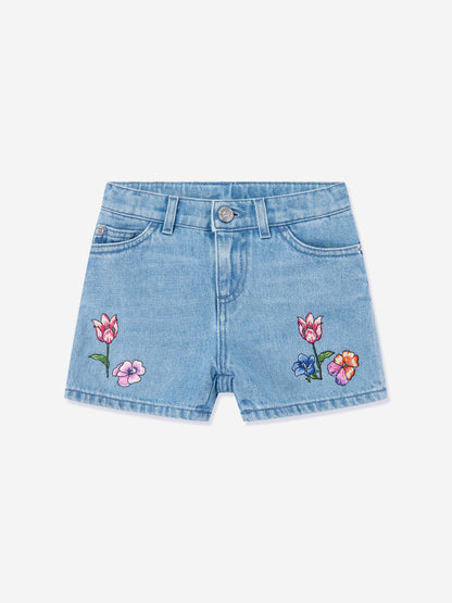 Versace 女童刺绣花朵牛仔短裤（蓝色）