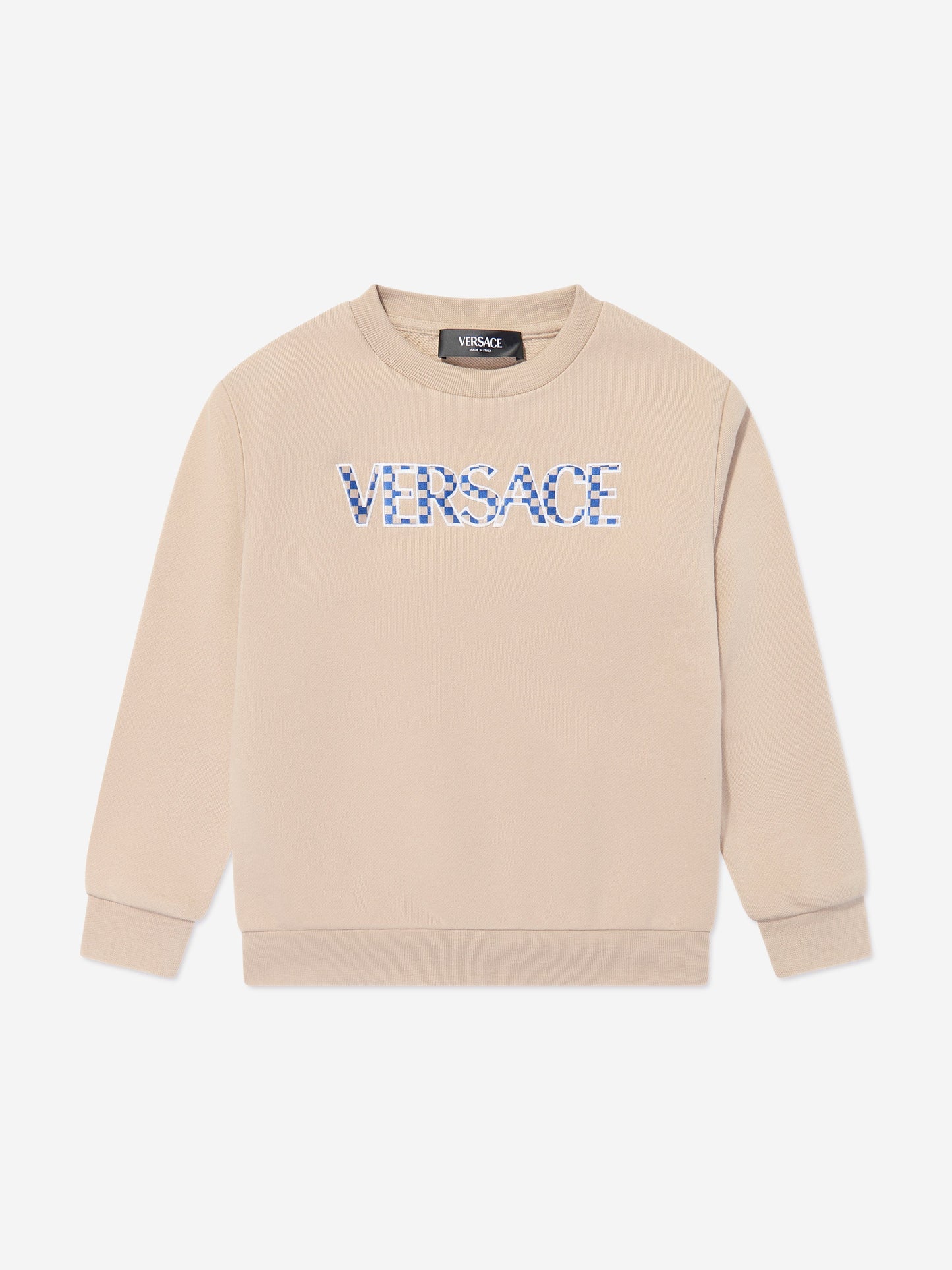 Versace Boys 米色 Damier 徽标运动衫