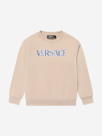 Versace Boys 米色 Damier 徽标运动衫