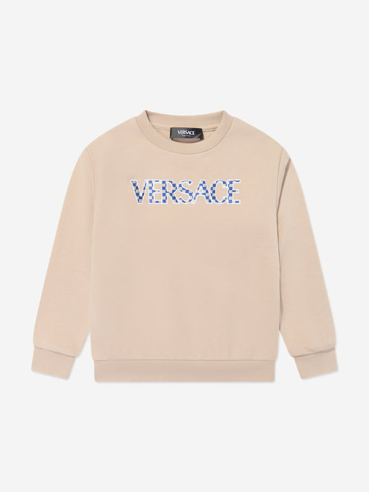 Versace Boys 米色 Damier 徽标运动衫