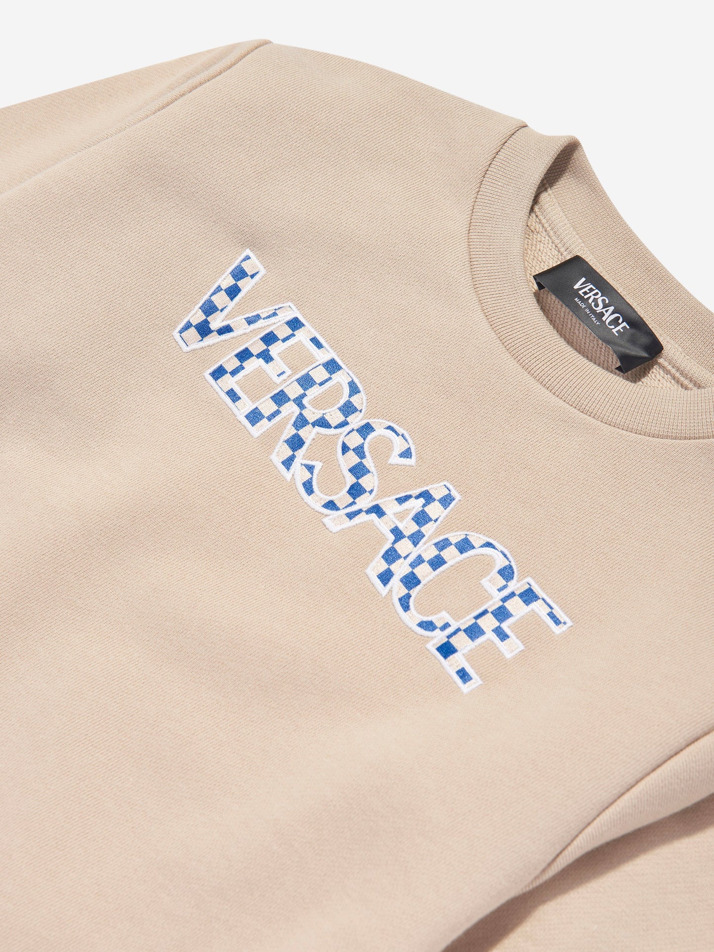 Versace Boys 米色 Damier 徽标运动衫