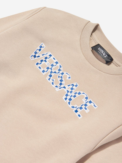 Versace Boys 米色 Damier 徽标运动衫