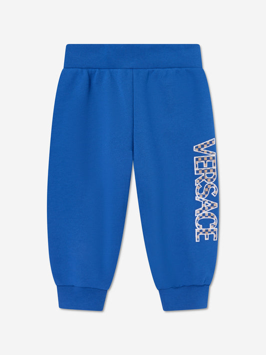 Versace 男婴 Damier Logo 蓝色慢跑裤