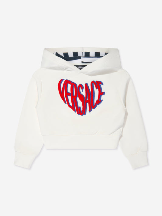 Versace 女童刺绣徽标连帽衫（白色）