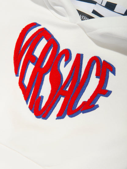 Versace 女童刺绣徽标连帽衫（白色）
