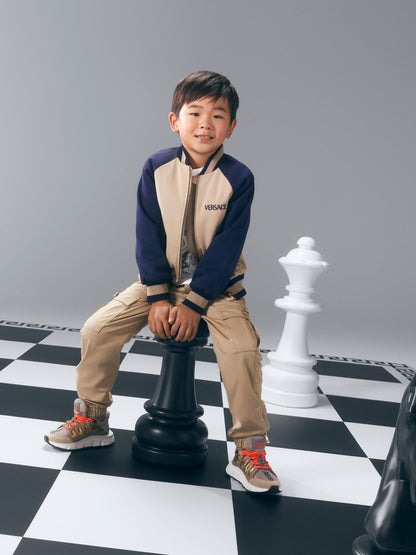 Versace Boys 米色刺绣徽标飞行员夹克