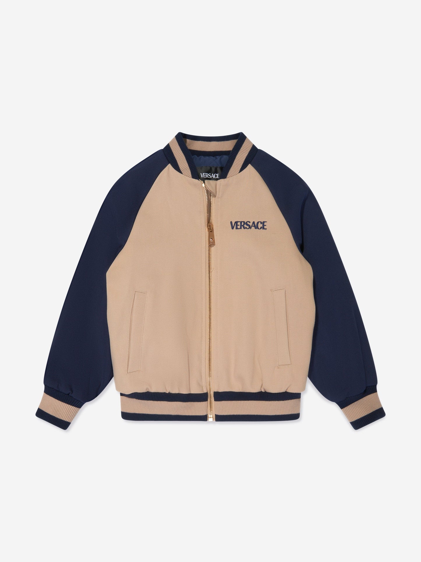 Versace Boys 米色刺绣徽标飞行员夹克