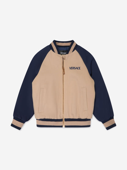 Versace Boys 米色刺绣徽标飞行员夹克