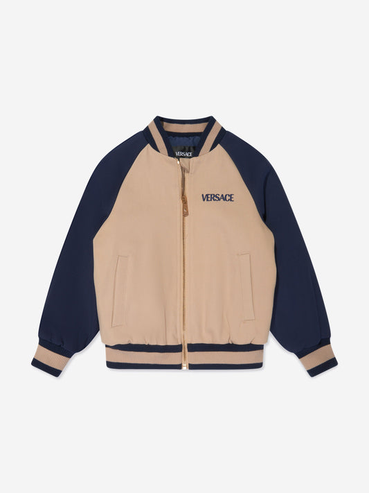Versace Boys 米色刺绣徽标飞行员夹克