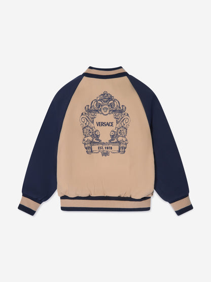 Versace Boys 米色刺绣徽标飞行员夹克