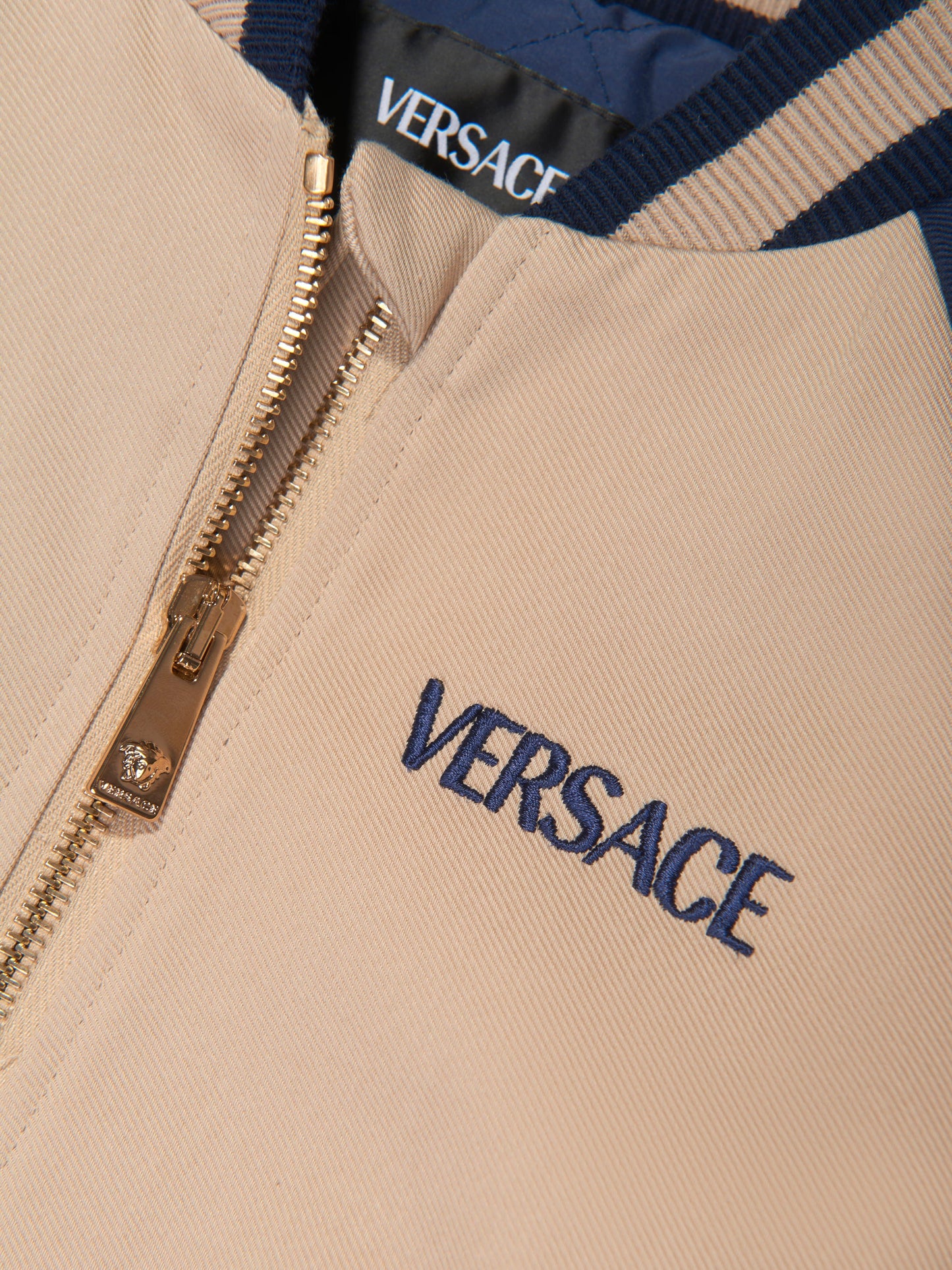 Versace Boys 米色刺绣徽标飞行员夹克