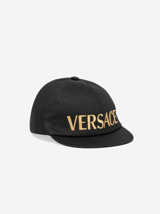 Versace Kids 刺绣徽标帽（黑色）