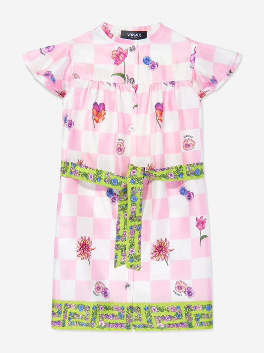 Versace 女童真丝 Damier 花朵衬衫裙（粉色）