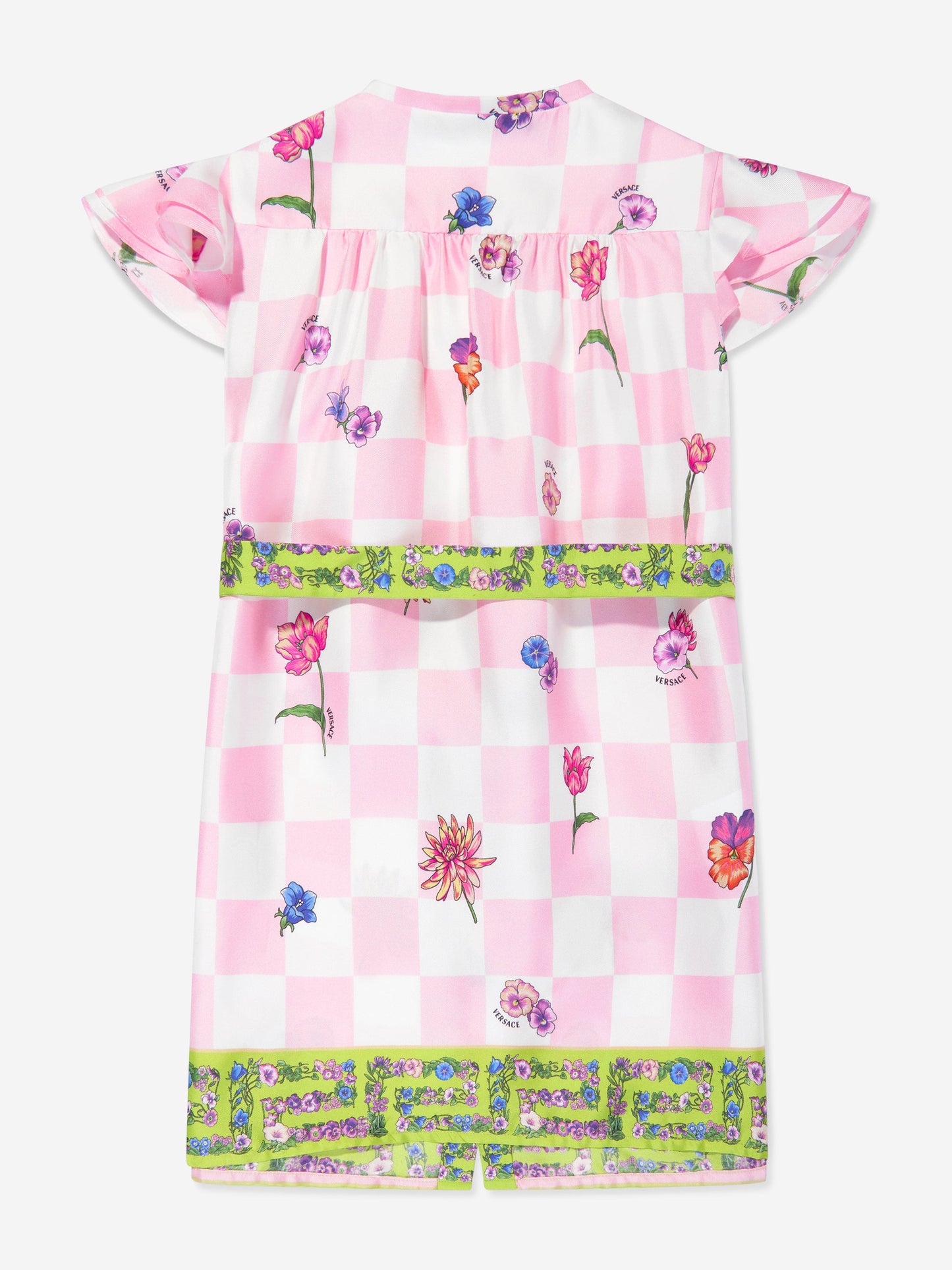 Versace 女童真丝 Damier 花朵衬衫裙（粉色）