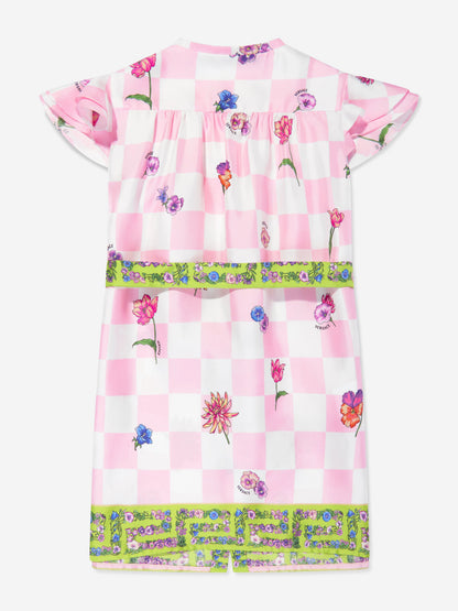 Versace 女童真丝 Damier 花朵衬衫裙（粉色）