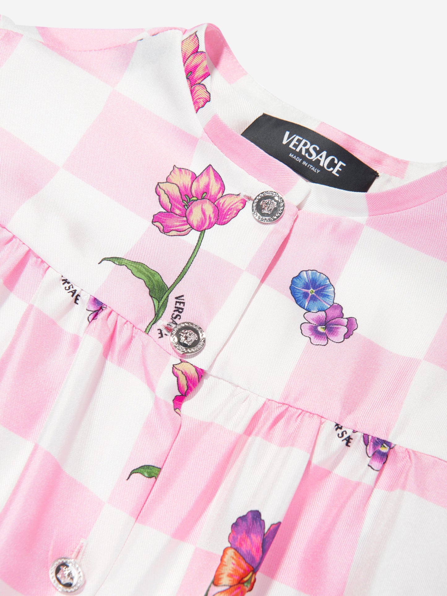 Versace 女童真丝 Damier 花朵衬衫裙（粉色）
