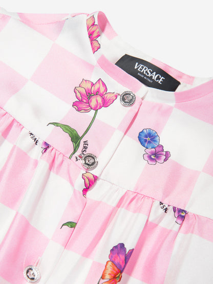 Versace 女童真丝 Damier 花朵衬衫裙（粉色）