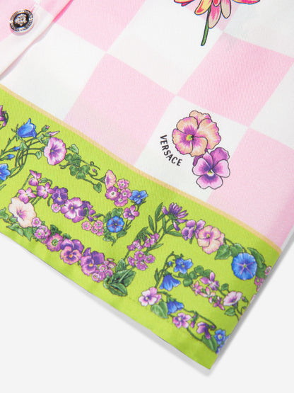 Versace 女童真丝 Damier 花朵衬衫裙（粉色）