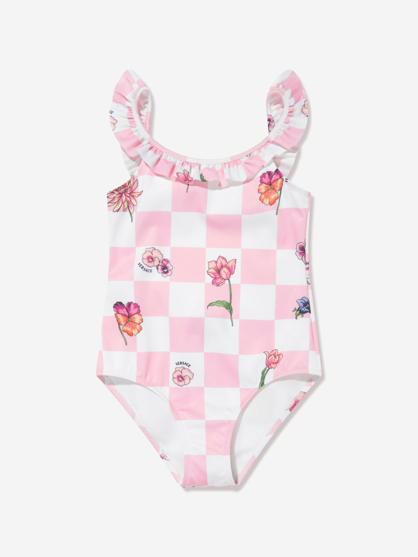 Versace 女童 Damier Flowers 粉色泳衣