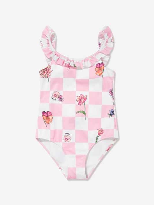 Versace 女童 Damier Flowers 粉色泳衣
