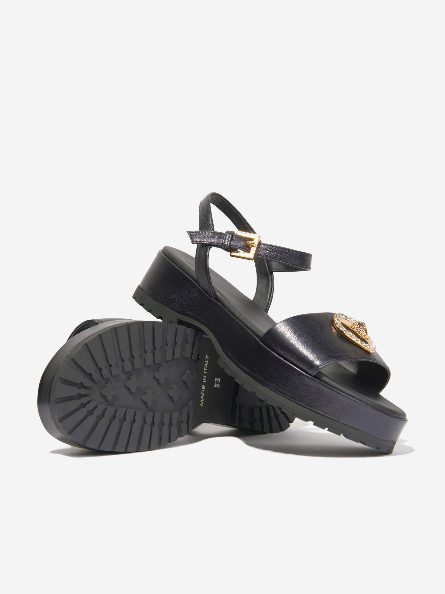 Versace 女童美杜莎心形凉鞋（黑色）