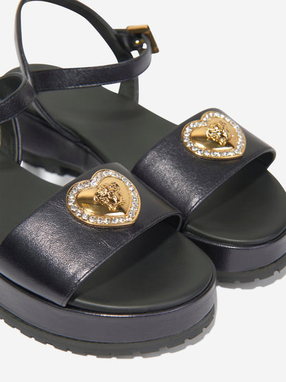 Versace 女童美杜莎心形凉鞋（黑色）