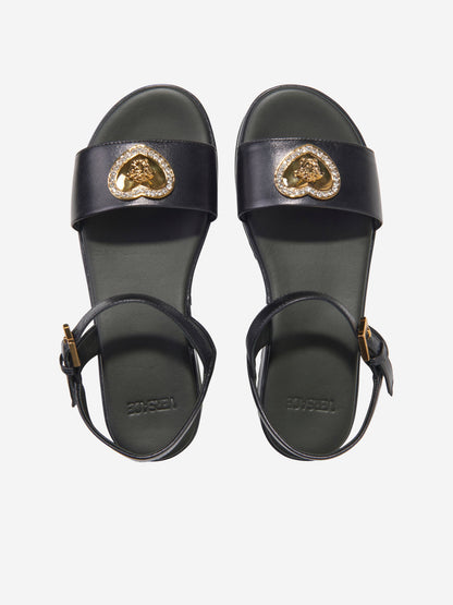 Versace 女童美杜莎心形凉鞋（黑色）