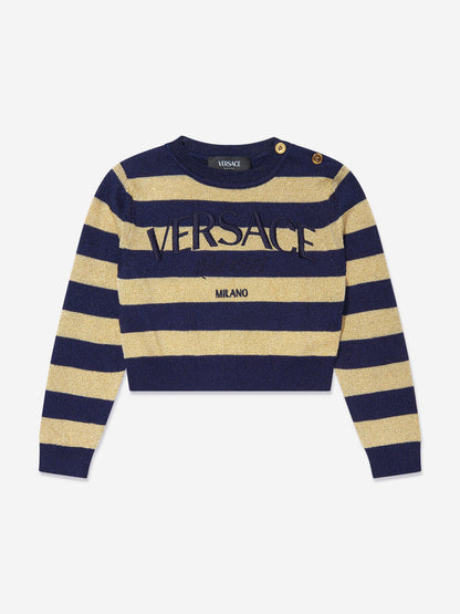 Versace 女童条纹短款毛衣（海军蓝）
