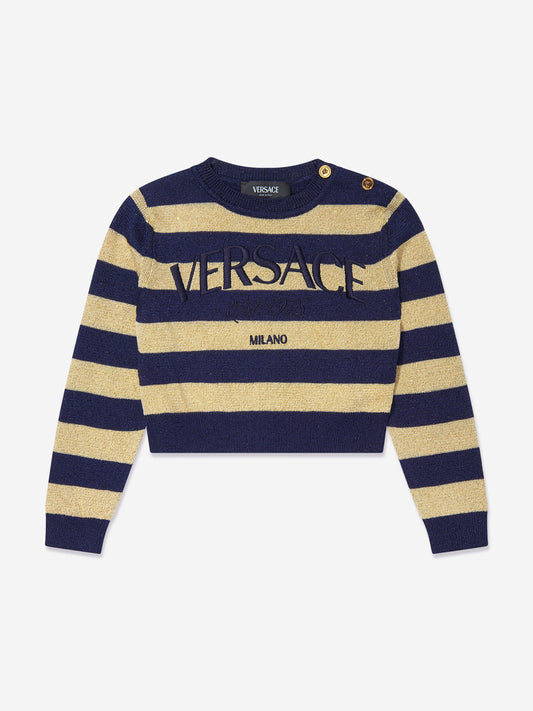 Versace 女童条纹短款毛衣（海军蓝）