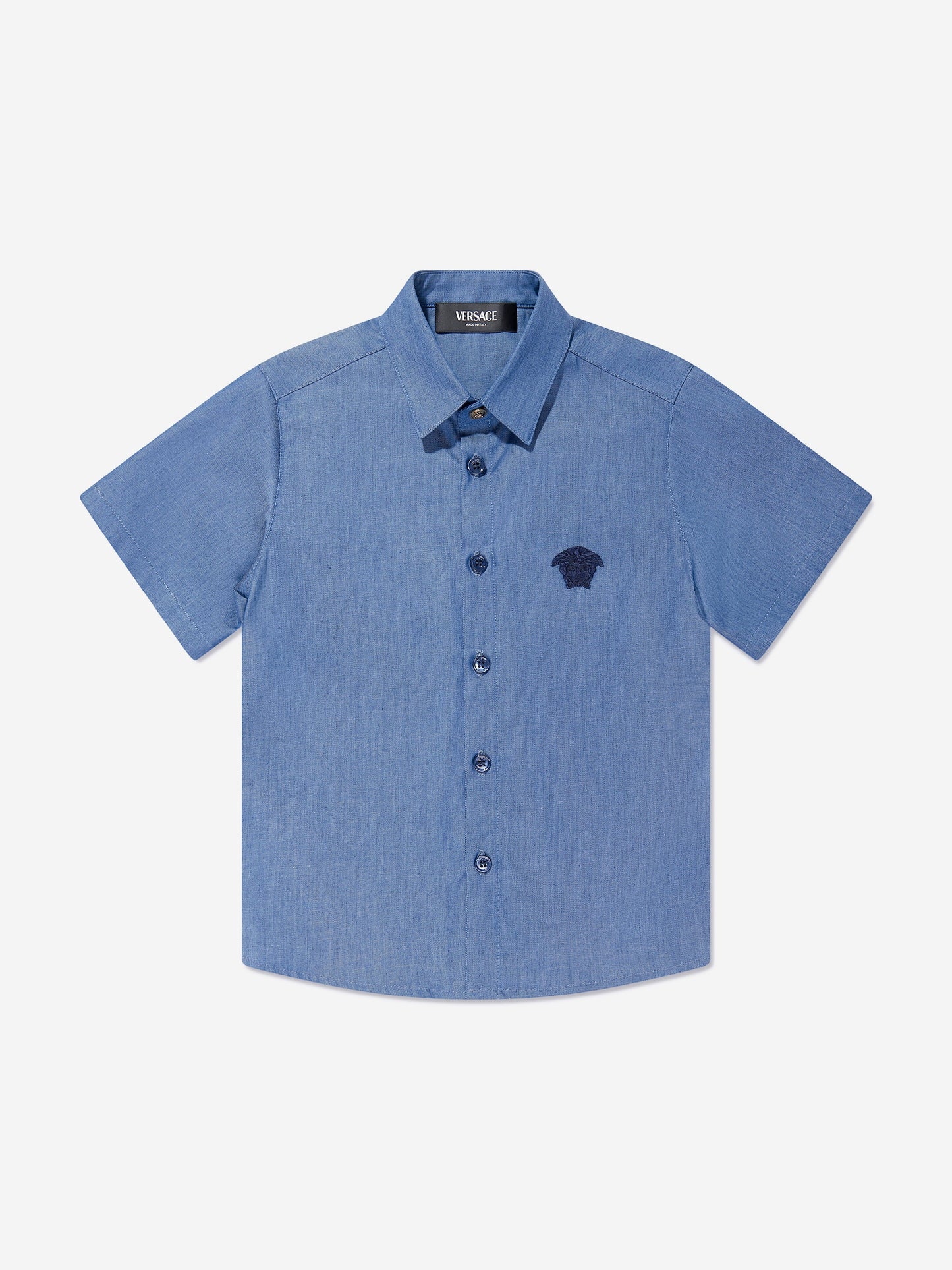 Versace 男童短袖 Chambray 衬衫（蓝色）