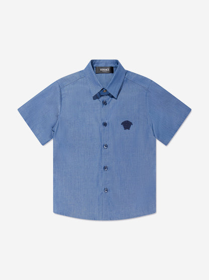 Versace 男童短袖 Chambray 衬衫（蓝色）