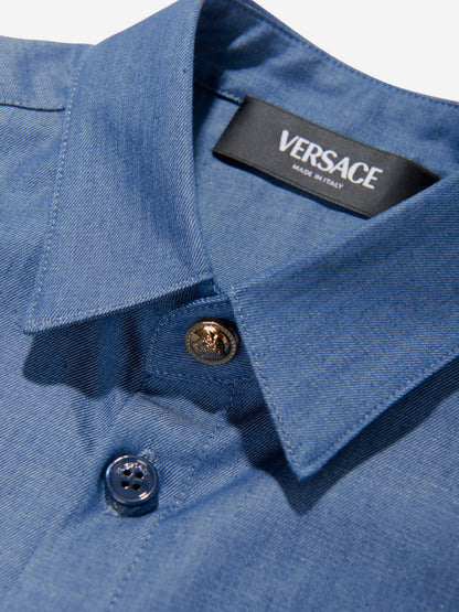 Versace 男童短袖 Chambray 衬衫（蓝色）