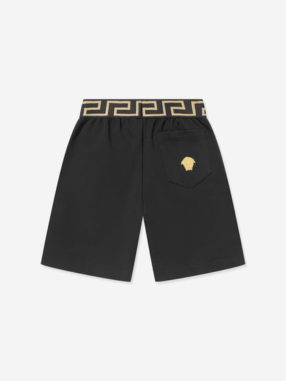 Versace 男童刺绣徽标短裤（黑色）