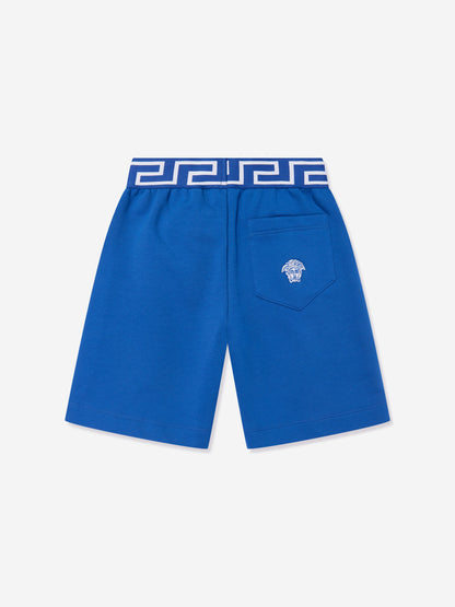 Versace 男童蓝色刺绣徽标短裤