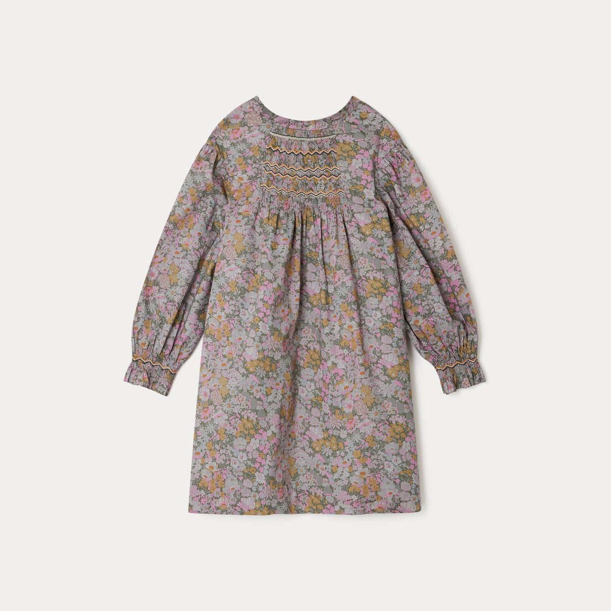 女童灰绿色碎花连衣裙