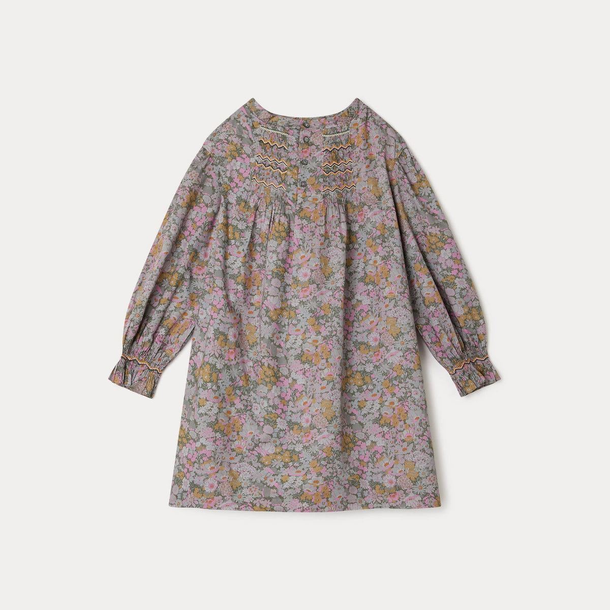 女童灰绿色碎花连衣裙