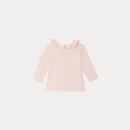 女婴粉色荷叶边棉T恤