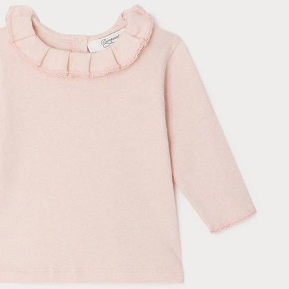 女婴粉色荷叶边棉T恤