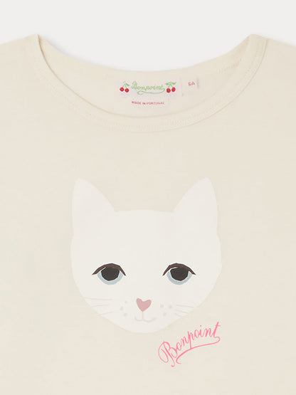 女童白色猫咪棉T恤