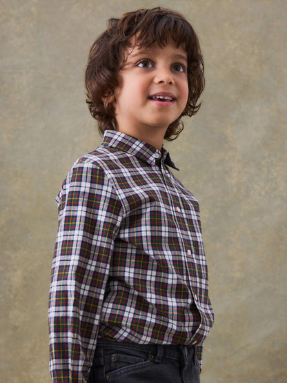 男童棕色格子棉袜