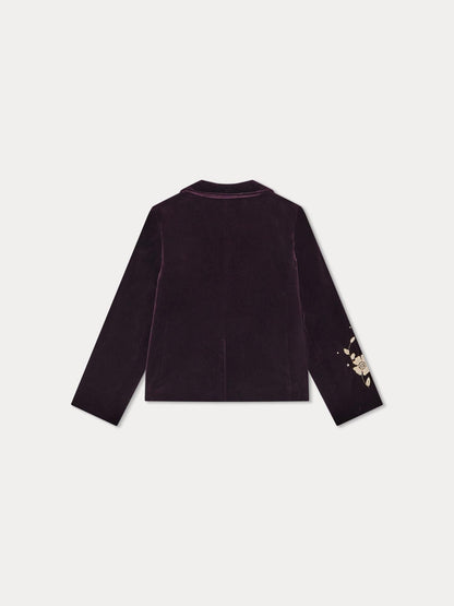 女童深紫色刺绣丝绒西服