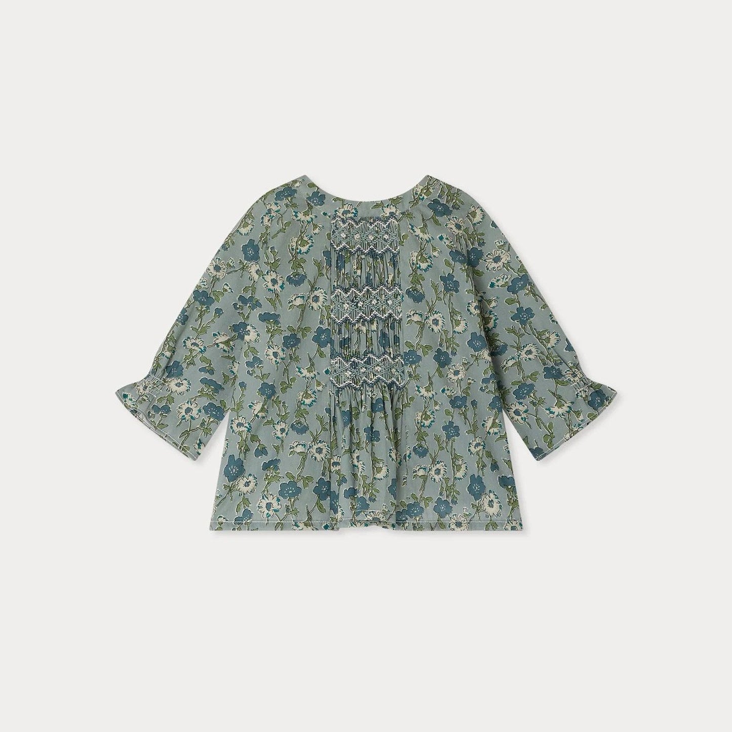 女婴绿色花朵棉衬衫