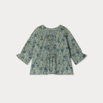 女婴绿色花朵棉衬衫